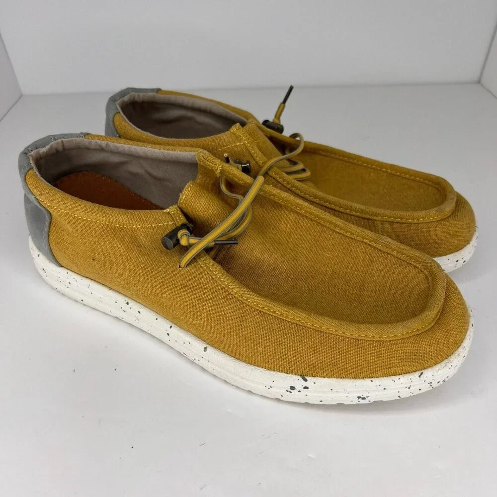 Sun & Stone Mens 100147541 Brian Yellow Low Top Canvas Slip On Size 9.5M Loafers